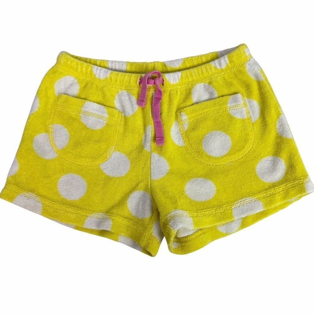 Mini Boden 7 Years Yellow White Polka Dot Terry Shorts